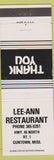 Matchbook Cover - Lee Ann Restaurant Guntown MS