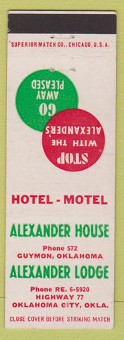 Matchbook Cover - Alexander House Lodge Oklahoma City OK Guymon low phone #