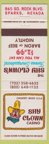 Matchbook Cover - Shy Clown Casino Sparks NV