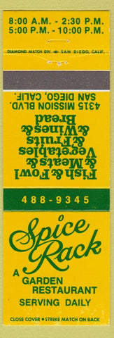 Matchbook Cover - Spice Rack Restaurant San Diego CA