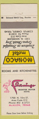 Matchbook Cover - Monaco Hotel Flamingo McAllen Corpus Christi TX