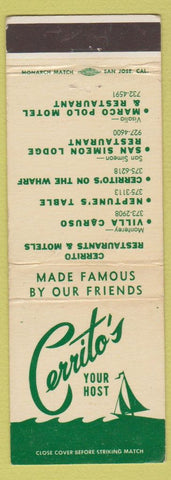 Matchbook Cover - Cerrito's Restaurants Visalia San Simeon Monterey CA