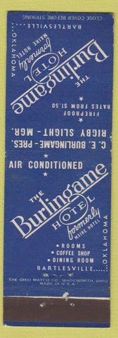 Matchbook Cover - Burlingame Hotel Bartlesville OK