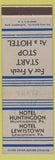 Matchbook Cover - Hotel Huntingdon PA Lewistown