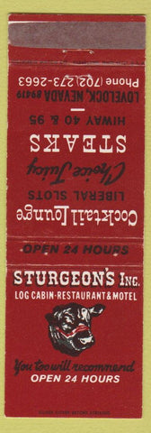 Matchbook Cover - Sturgeon's Log Cabin Restaurant Motel Lovelock NV