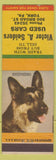 Matchbook Cover - Victor Seiders Used Cars York PA German Shepherd Dog