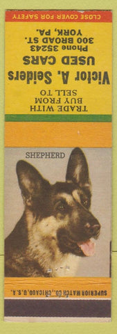 Matchbook Cover - Victor Seiders Used Cars York PA German Shepherd Dog