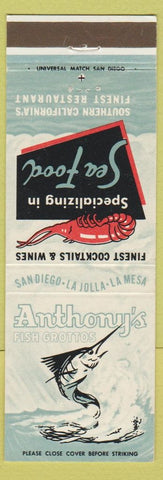 Matchbook Cover - Anthony's Fish Grotto San Diego LA Jolla La Mesa CA
