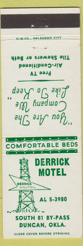 Matchbook Cover - Derrick Motel Duncan OK
