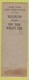 Matchbook Cover - Hotel Wellington New York City WEAR
