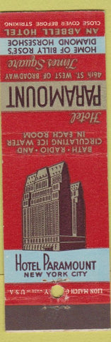 Matchbook Cover - Hotel Paramount New York City