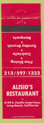 Matchbook Cover - Alisio's Restaurant Long Beach CA