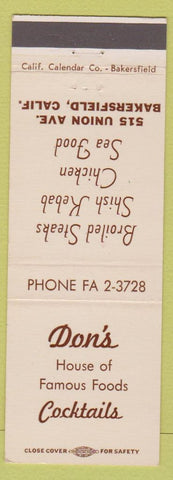 Matchbook Cover - Don's Restaurant Bakersfield CA