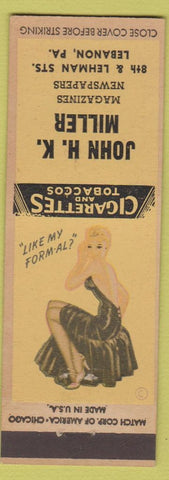 Matchbook Cover - John HK Miller News stand Lebanon PA pinup