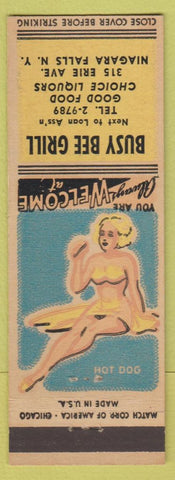 Matchbook Cover - Busy Bee Grill Niagara Falls NY pinup girlie back