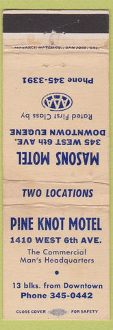Matchbook Cover - Masons Motel Eugene OR Pine Knot WEAR