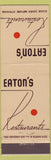 Matchbook Cover - Eaton's Restaurants Beverly Hills Los Angeles Santa Anita CA