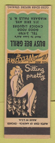 Matchbook Cover - Busy Bee Grill Niagara Falls NY pinup girlie back