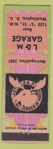 Matchbook Cover - Moose Lodge L and M Garage Washington DC