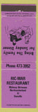 Matchbook Cover - Ric Mar Restaurant Danville Northumberland PA