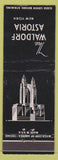 Matchbook Cover - Waldorf Astoria Hotel New York City