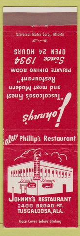 Matchbook Cover - Johnny's Restaurant Tuscaloosa AL