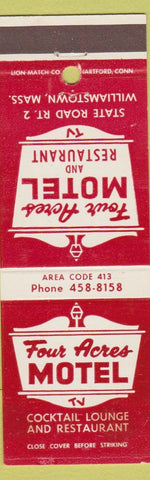 Matchbook Cover - Four Acres Motel Restaurant Williamstown MA