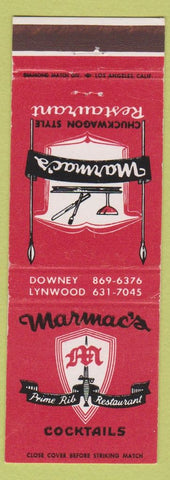 Matchbook Cover - Marmac's Rstaurant Downey Lynwood CA