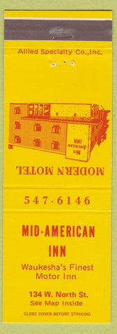 Matchbook Cover - Mid American Inn Waukesha WI