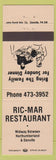 Matchbook Cover - Ric Mar Restaurant Northumberland Danville PA