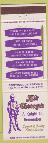 Matchbook Cover - Sir George's Restaurants Tucson Phoenix AZ