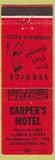 Matchbook Cover - Carper's Motel Lewistown PA