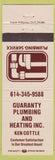Matchbook Cover - Guaranty Plumbing Heating Ken Cottle