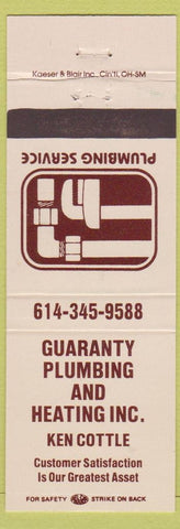 Matchbook Cover - Guaranty Plumbing Heating Ken Cottle