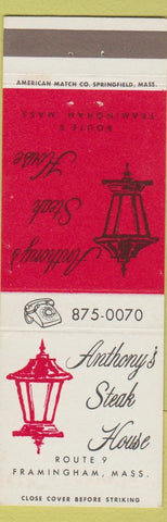 Matchbook Cover - Anthony's Steak House Framingham MA