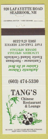 Matchbook Cover - Tang's Chinese Restaurant Seabrook NH Panda Bear