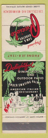 Matchbook Cover - Sam and Dorothy Picciolo Restaurant Miami Beach FL Italian