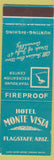 Matchbook Cover - Hotel Monte Vista Flagstaff AZ
