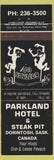 Matchbook Cover - Parkland Hotel Steak Dorintosh SK