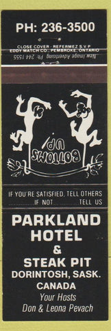 Matchbook Cover - Parkland Hotel Steak Dorintosh SK
