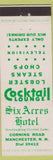 Matchbook Cover - Six Acres Hotel Manchester NH
