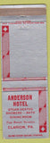 Matchbook Cover - Anderson Hotel Clarion PA