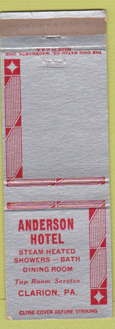 Matchbook Cover - Anderson Hotel Clarion PA