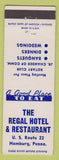 Matchbook Cover - The Regal Hotel Restaurant Hamburg PA