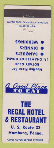 Matchbook Cover - The Regal Hotel Restaurant Hamburg PA