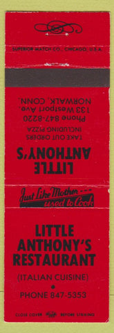 Matchbook Cover - Little Anthony's Restaurant Italian Norwalk CT