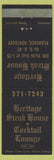 Matchbook Cover - Heritage Steak House Florence KY
