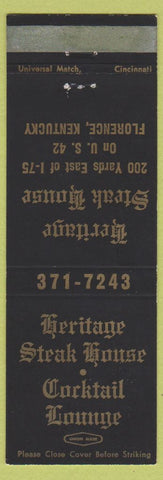 Matchbook Cover - Heritage Steak House Florence KY