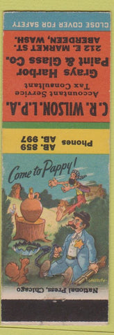 Matchbook Cover Wilson Accounting Grays Harbor Paint Glass Aberdeen WA hillbilly