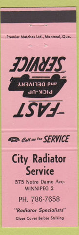 Matchbook Cover - City Radiatior Service Winnipeg MB pink